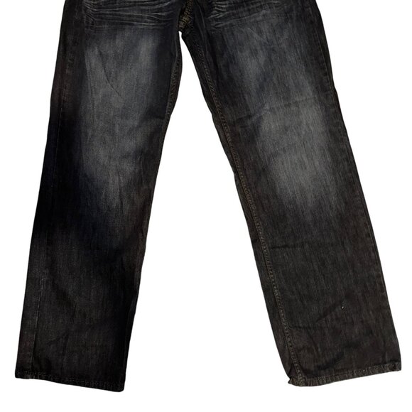 Helix Straight Leg Loose Jeans Mens 34 33 Dark Wash Logo Denim Embroidered - Picture 4 of 8